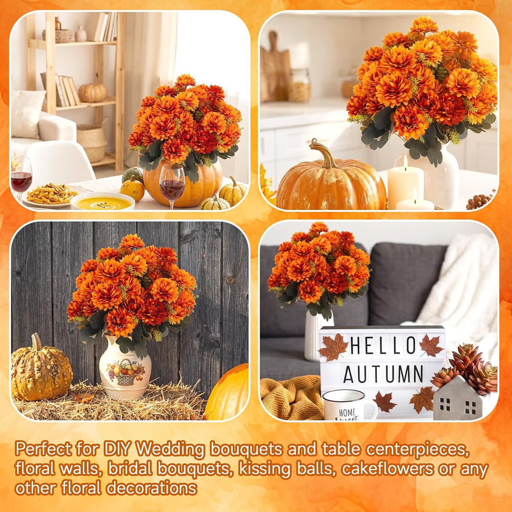 6 Pcs 54 Heads Large Fall Flowers Artificial Mums for Outdoor