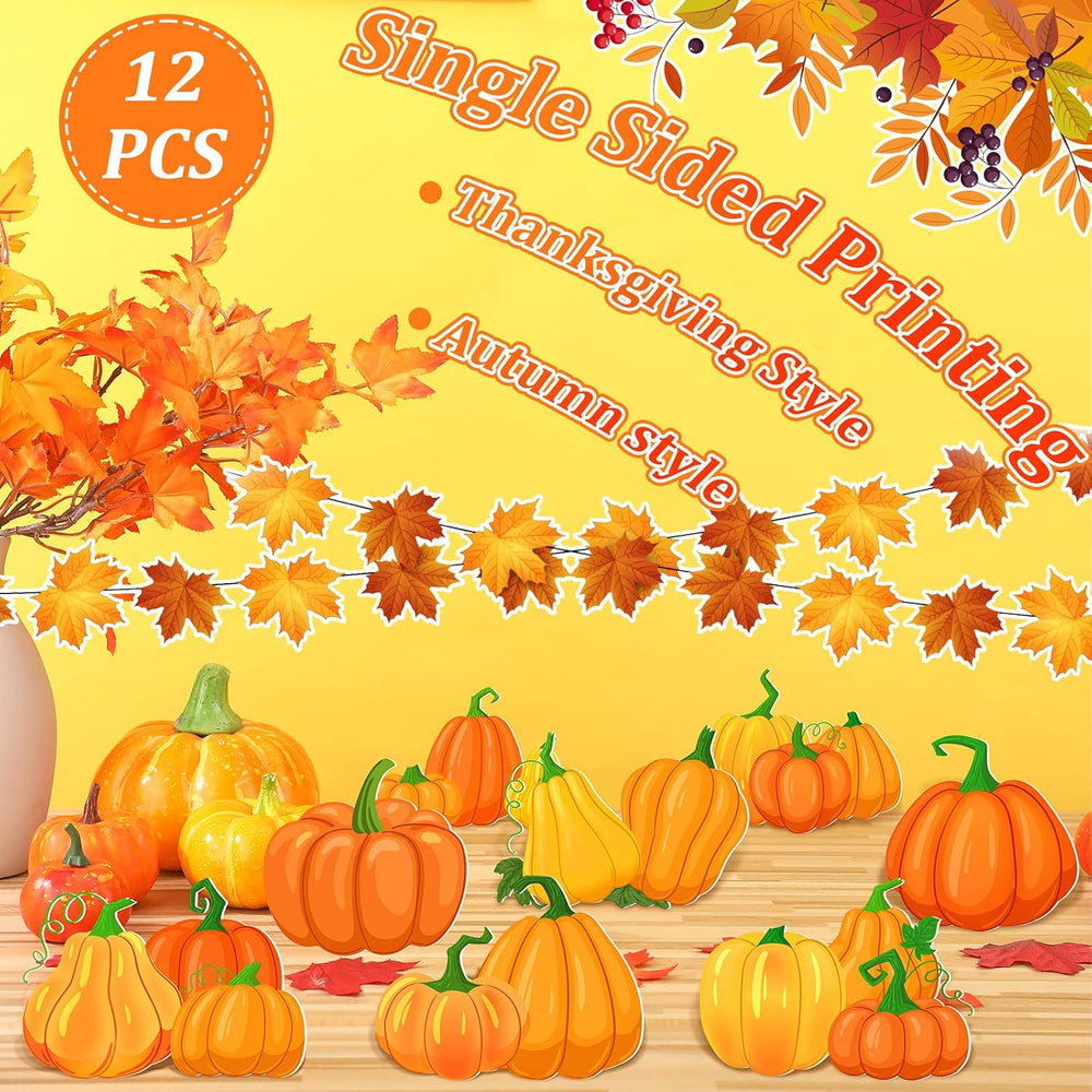 12 Pcs Fall Pumpkin Yard Sign with Stakes, 12 x 10'' Garden Lawn Stakes