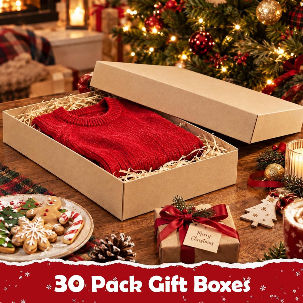 30 Pack Shirt Boxes for Presents, Kraft Gift Boxes, 14.25x9.5x2 In