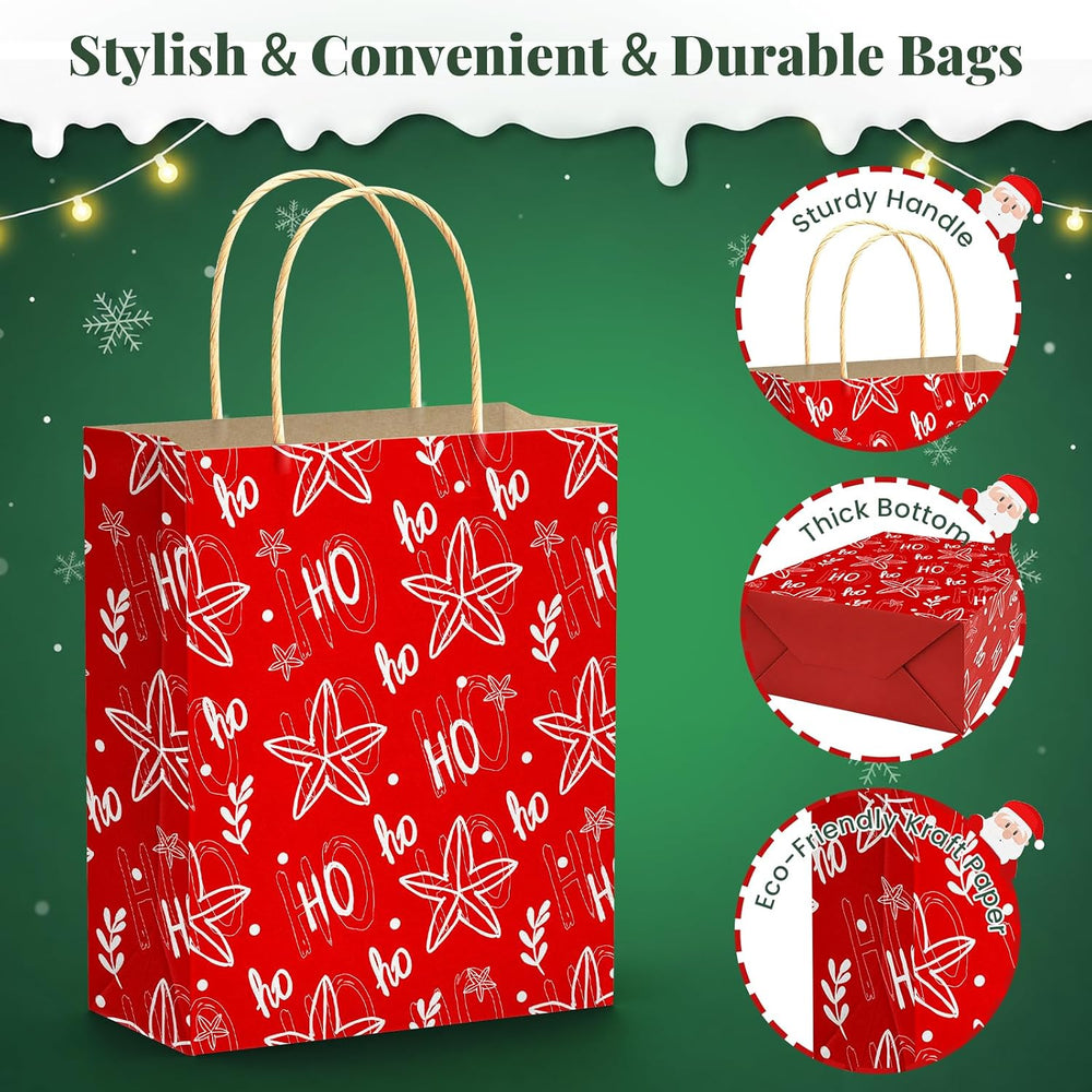 DeckTheHalls 36 Pack Christmas Kraft Gift Bags with Handles, 7.5 x3.5 x9 in