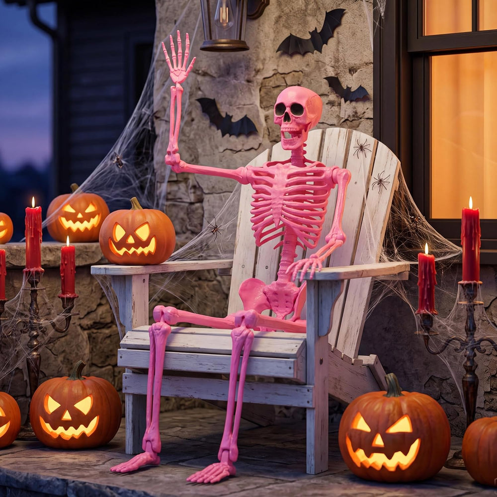 JOYIN 5 FT Halloween Skeleton Life Size, Stayable Posable Pink Skeleton Decor...