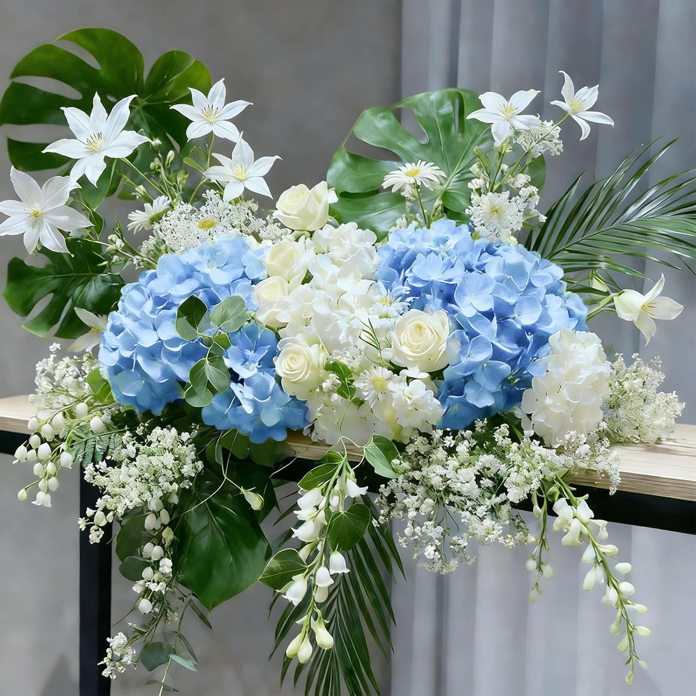 50 Pcs Faux White Blue Hydrangea Artificial Flowers Bulk Fake Flowers