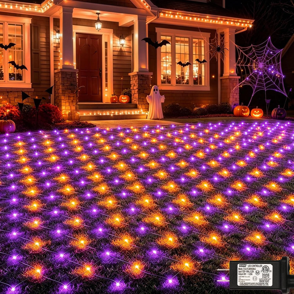 360LED Net Lights Halloween Decorations, 21ft x 5ft Purple Orange Mesh Lights...