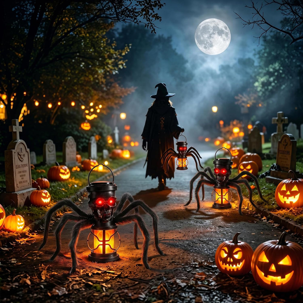 2 Pack Halloween Skull Solar Lights Outdoor with Spider Leg, Fexible