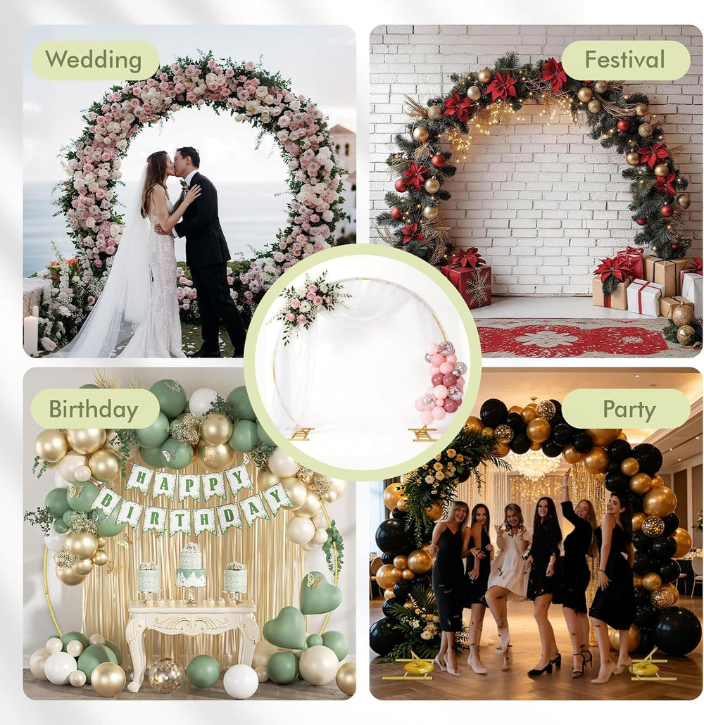 EMART Round Backdrop Stand 8FT Gold Balloon Arch Stand Metal Circle Arch