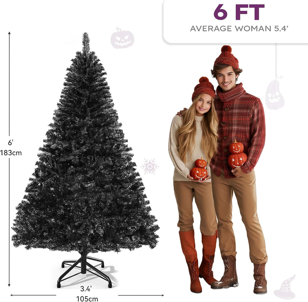 YITAHOME 6ft Black Halloween Artificial Christmas Tree with 818 Branch Tips