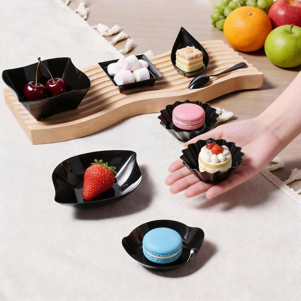 1200 Pcs Black Mini Disposable Appetizer Plates Set Include 6 Shaped Mini Des...