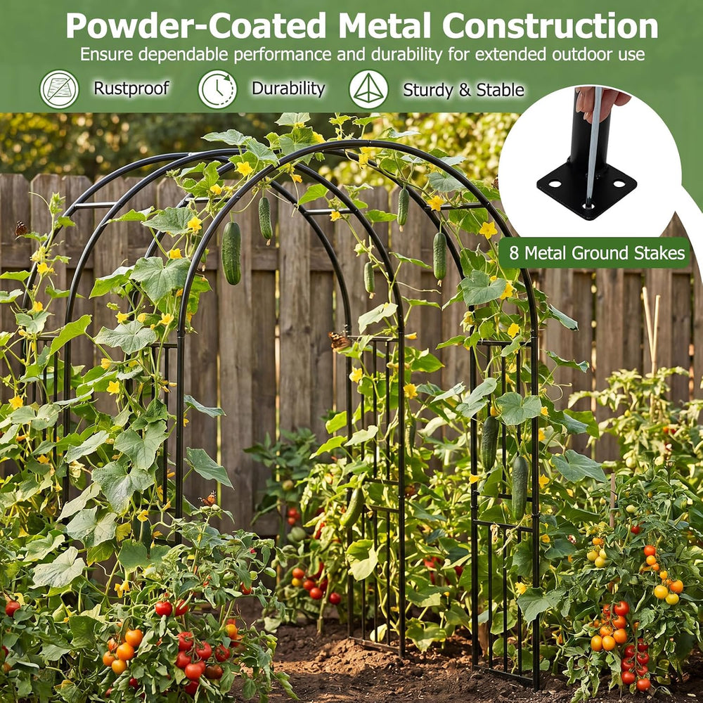 Moccha Garden Arch Arbor Trellis, 7.2Ft Outdoor Steel Arbor with Stakes, Meta...