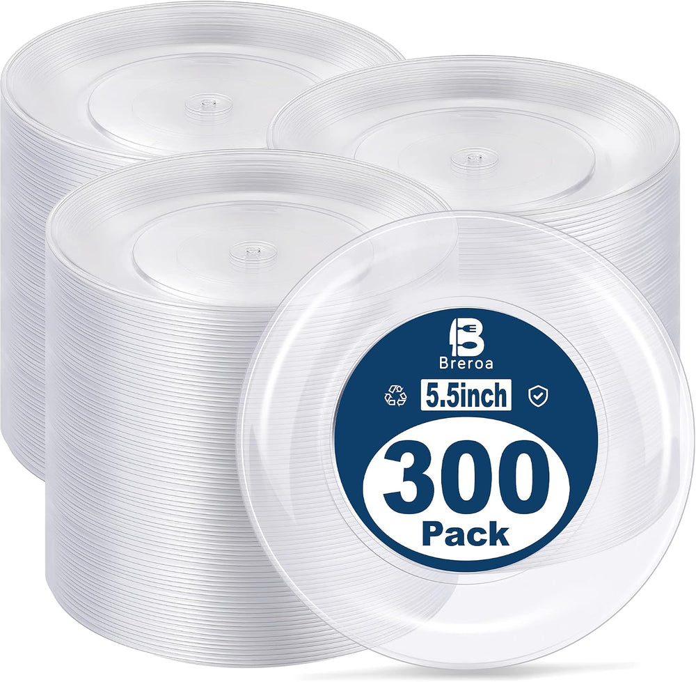Breroa 300 Pieces Plastic Plate 5.5 Inch Small Round Heavy Duty Disposable Ap...