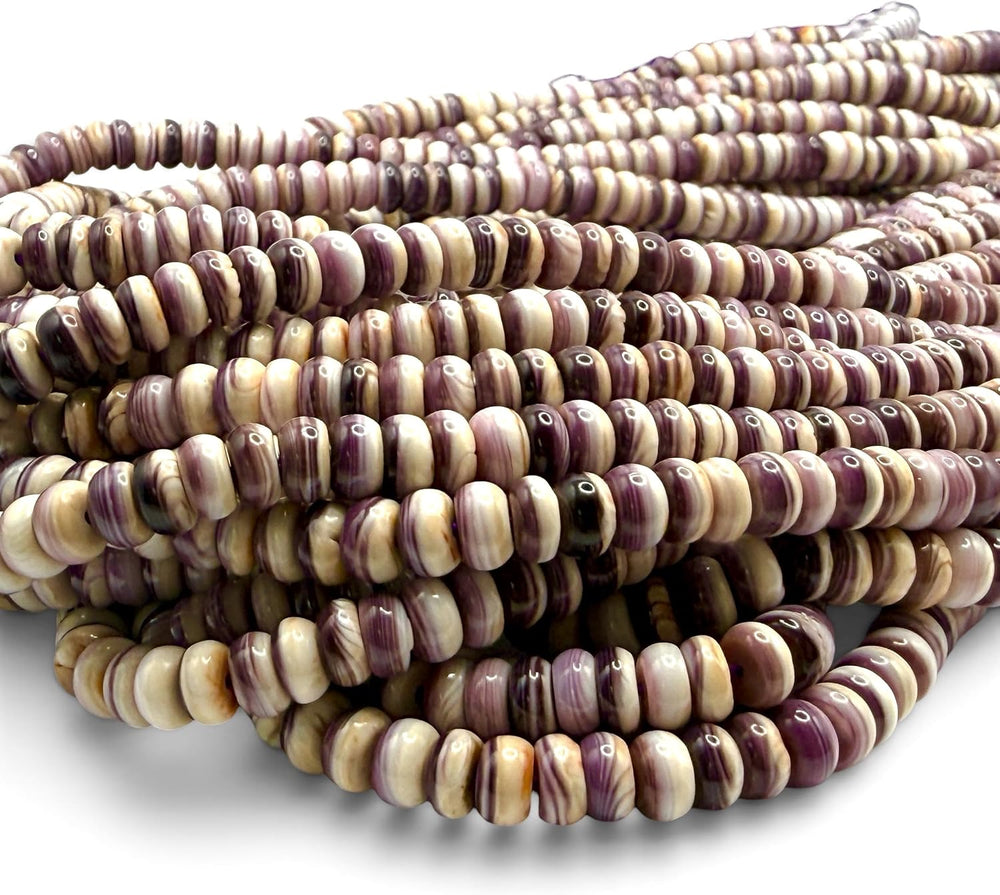 ABCGEMS White-Lavender Wampum Shell Beads USA Quahog Rondelle 6mm