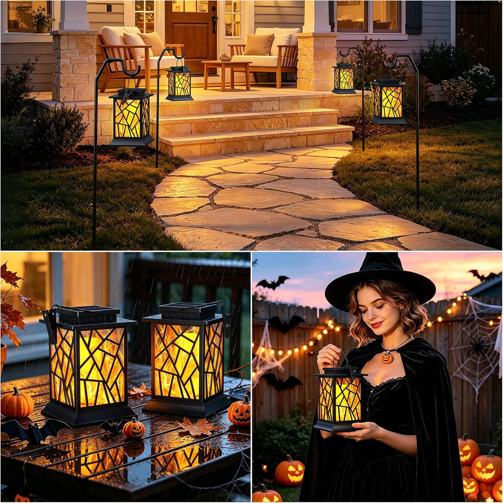 Solar Lanterns Outdoor Waterproof, Flickering Flame Hanging Solar Lights