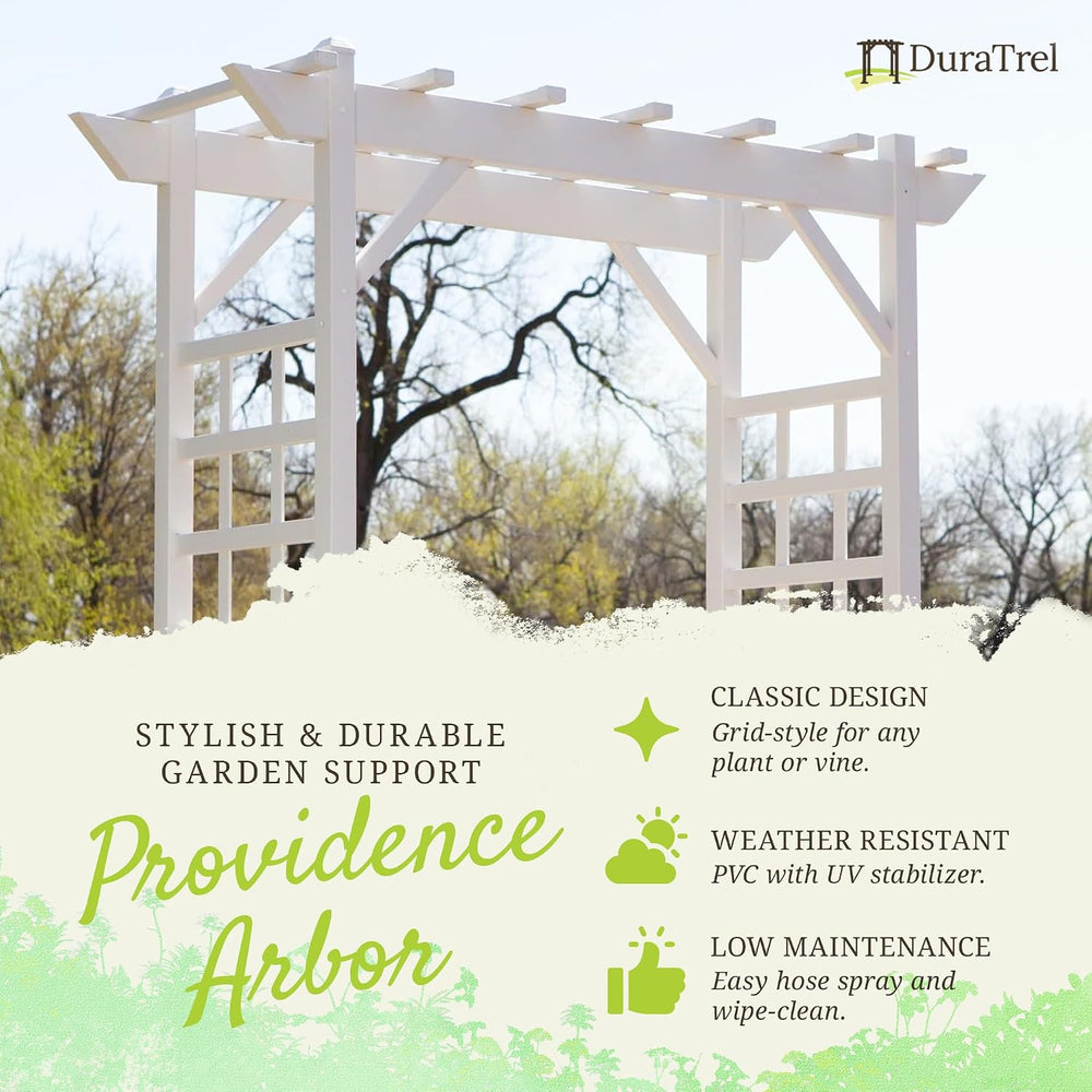 Dura-Trel Providence Arbor 64" x 85" PVC Outdoor Garden Arch Trelli...