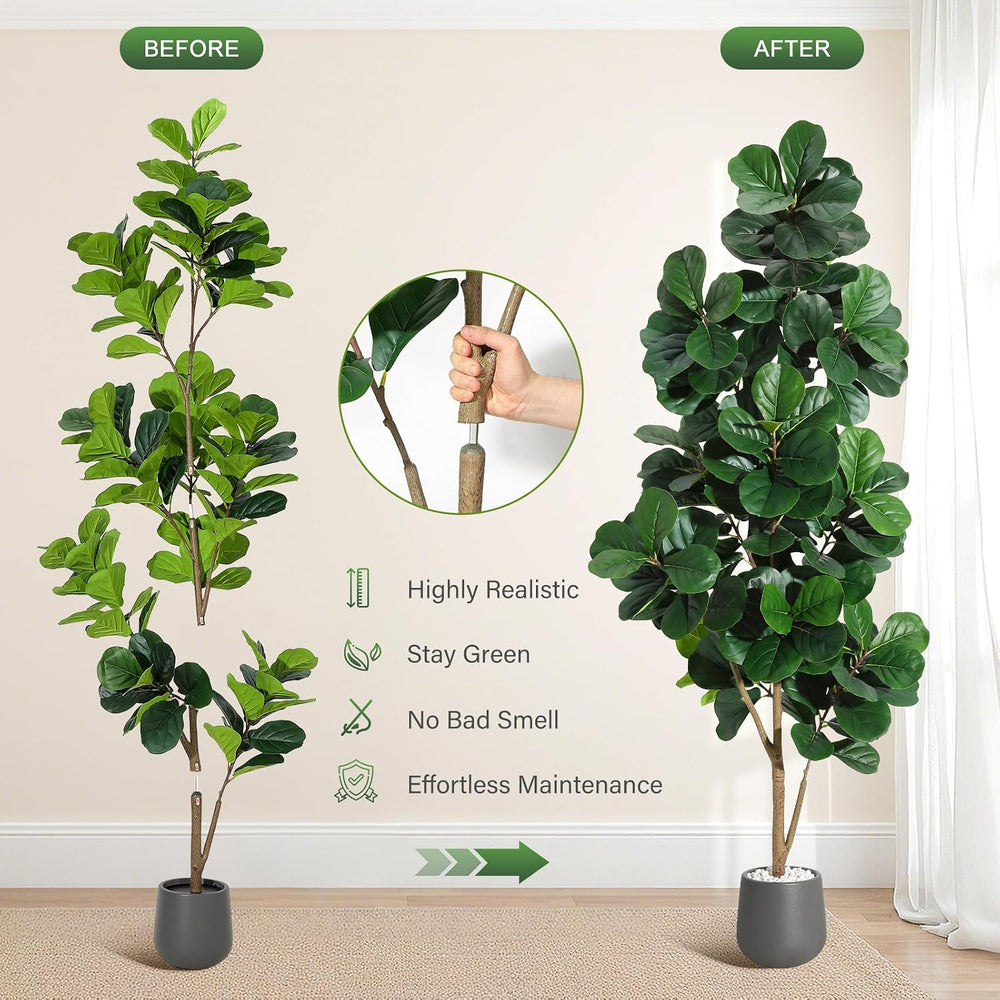7 ft Fiddle Leaf Fig Tree Artificial with 141 Leaves - Realistic Faux Ficus L...