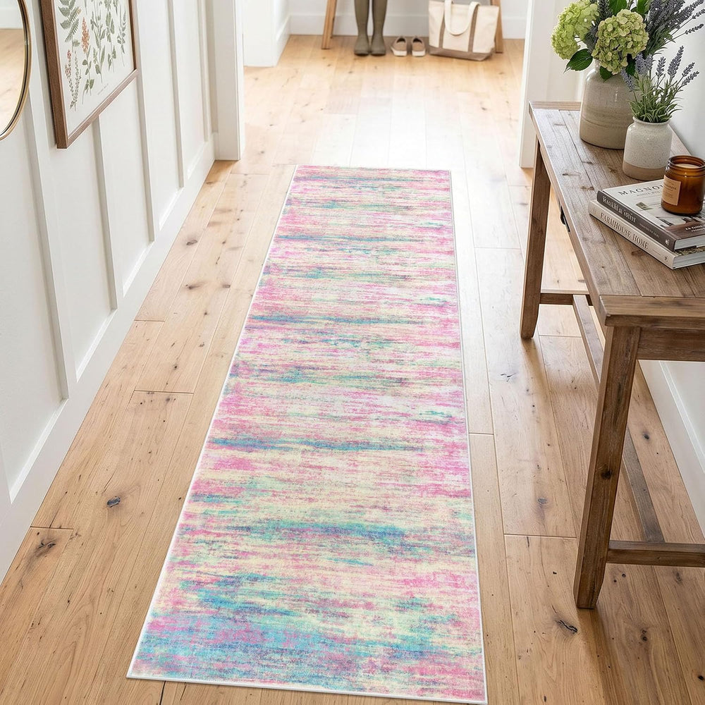 KOZYFLY Modern Kitchen Runner Rug 2x6 Washable Rug Runner Multi-Pink