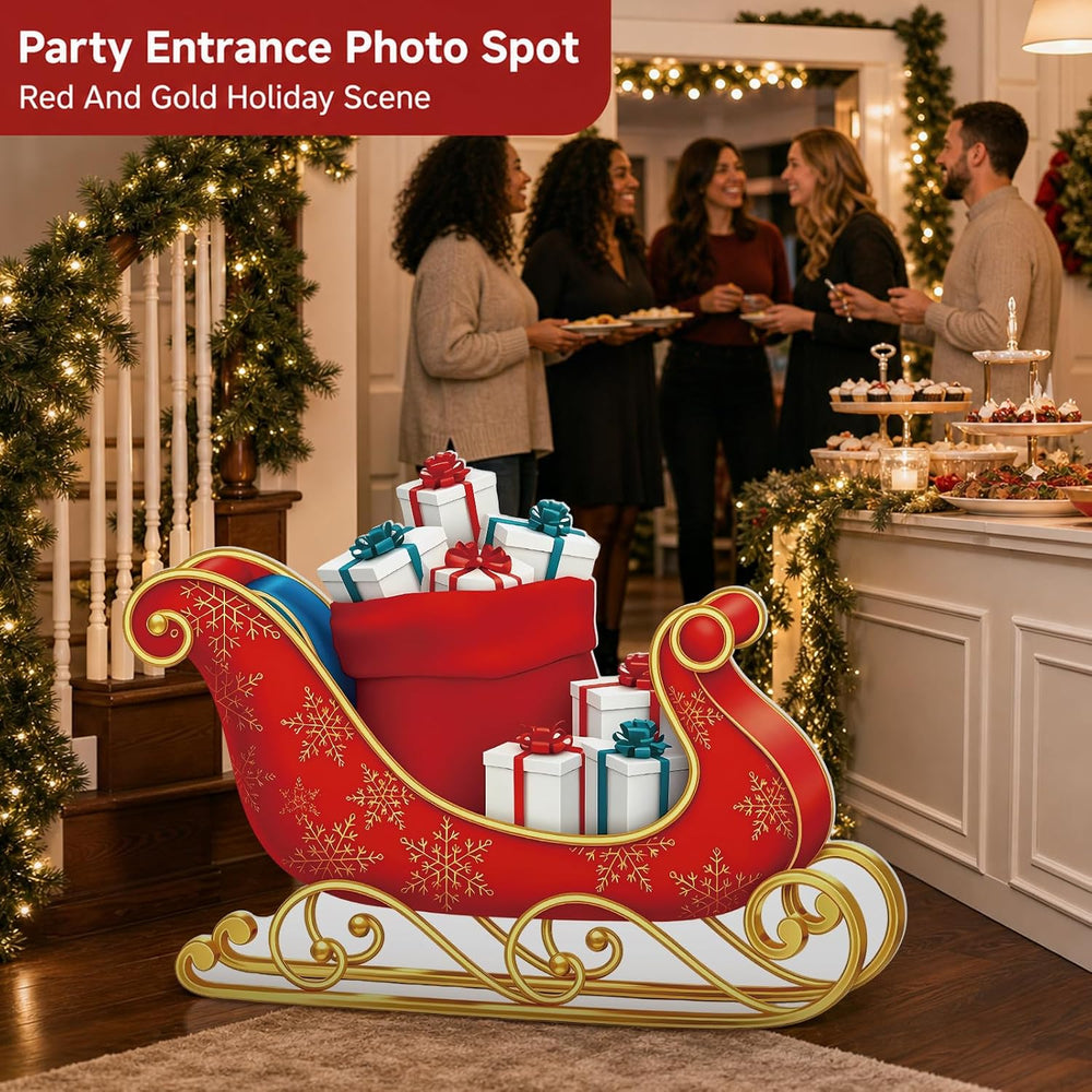 3.9 ft Santa Sleigh Cardboard Cutout, Christmas Photo Prop Standee Sign