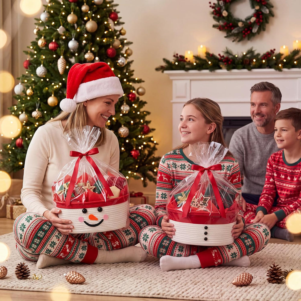Zopeal 2 Pcs Christmas Red Snowman Gift Basket Empty, 15 x 11 x 6 Inch
