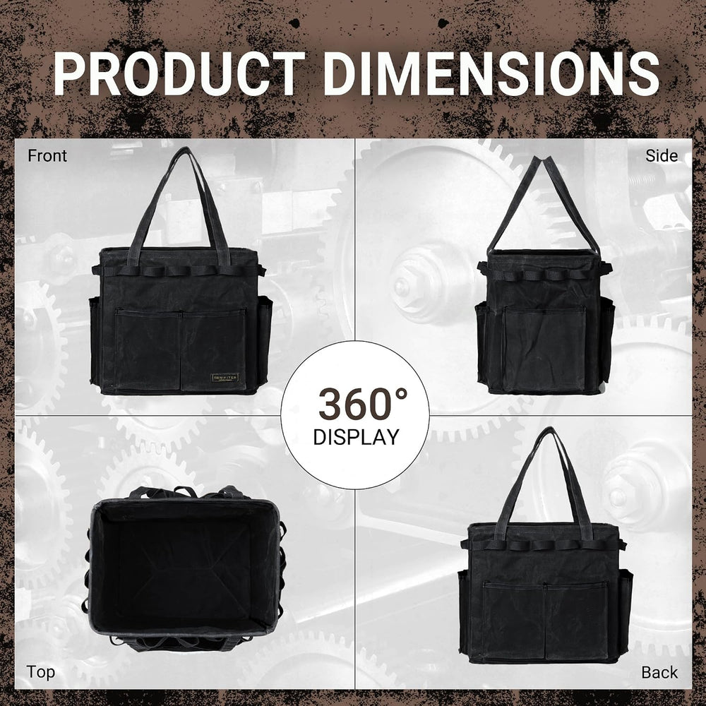 Durable Waxed Canvas Tool Tote Bag, Foldable Open Top Organizer with Metal Fr...