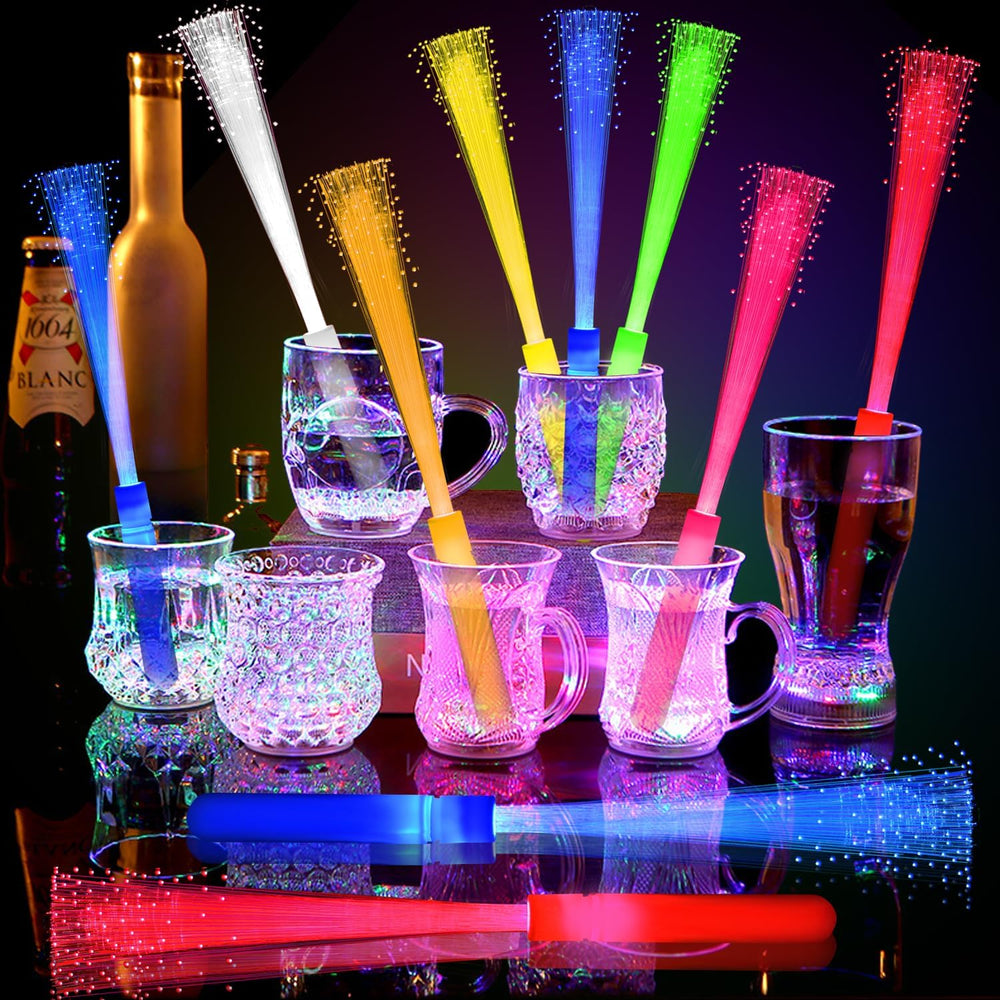 48 PCS Green Glow Fiber Wands Sticks LED Light Wands 3 Modes Flashing Fiber O...