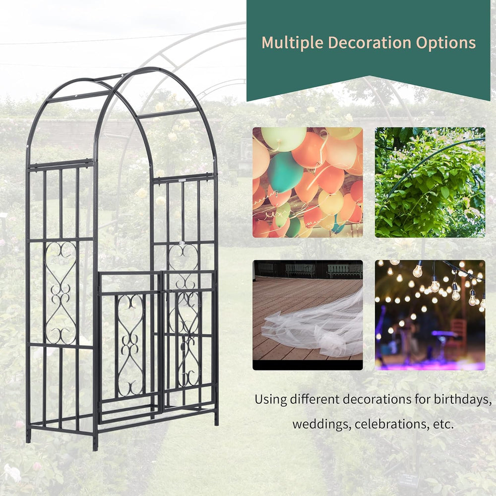 Outsunny 81" Metal Garden Arbor with Double Doors Locking Gate Arch Grey