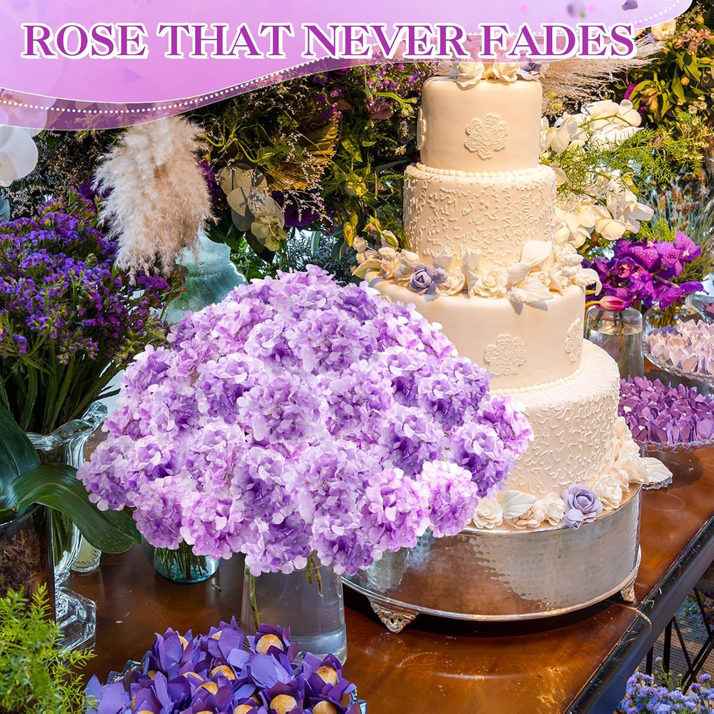 Tigeen 100 Pcs Lavender Hydrangea Artificial Flowers Bulk, 7.48 Inch