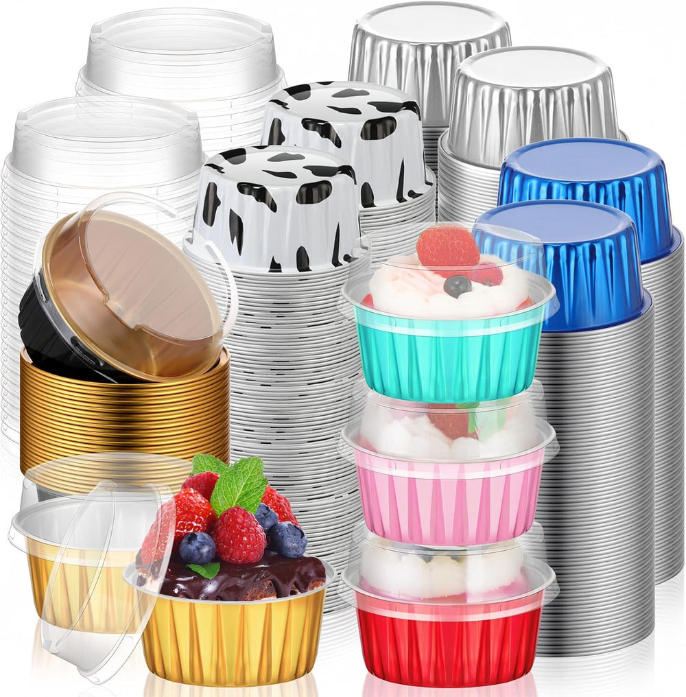 Eaasty 240 Pcs Aluminum Foil Baking Cup with Lid Cake Pan, Multicolor