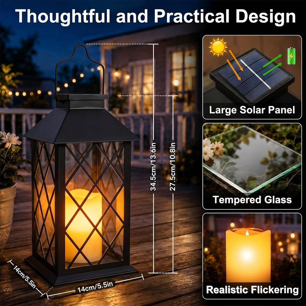 2 Pack 14'' Black Large Outdoor Solar Lanterns Outdoor Waterproof