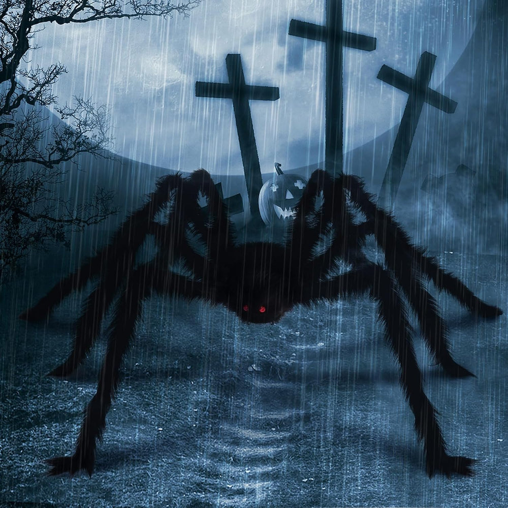 3 Pack Giant Spiders Halloween Decorations-10FT Giant Hairy Black Spider