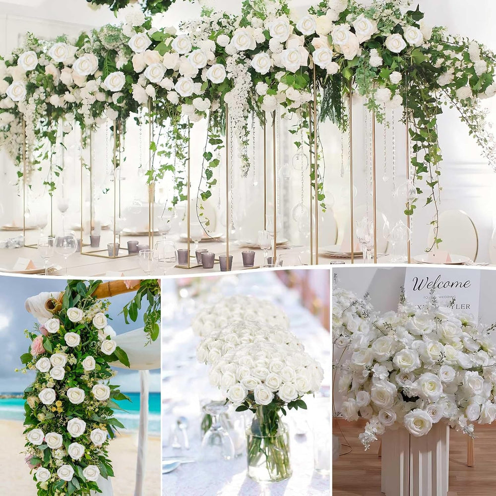 Rowfad 120pcs White Roses Artificial Flowers Bulk Fake Silk Roses for Decor