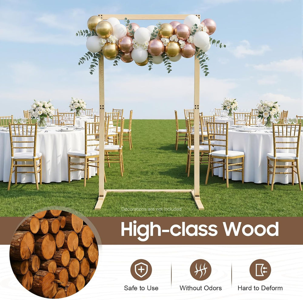 7FT Square Wedding Arch Backdrop Stand, 6.83LBs Wooden Wedding Arch Garden Ar...
