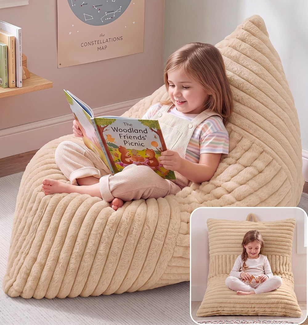 Hobestluk Bean Bag Chair Small Fluffy Pink Beanbag with Memory Foam Filled
