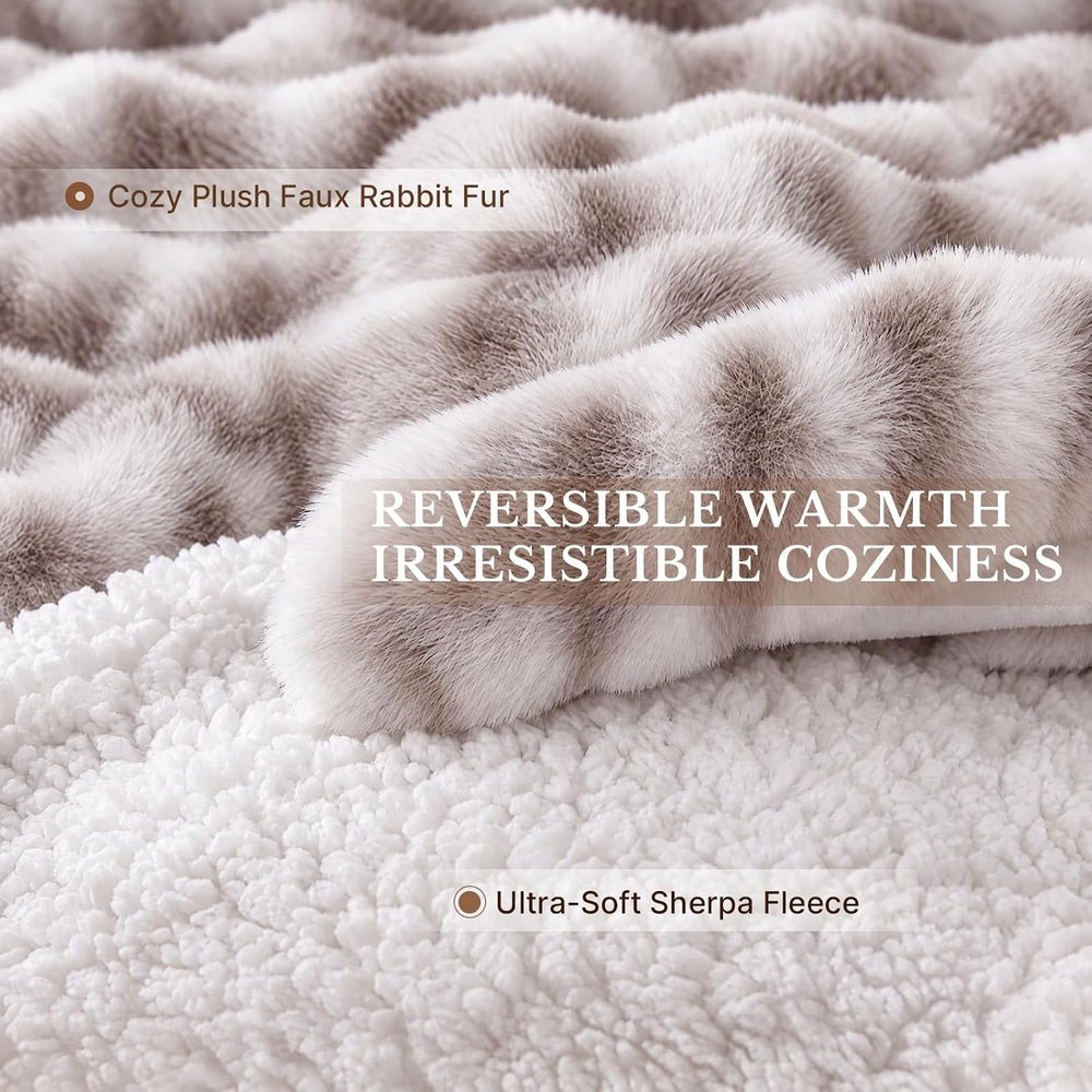 DAICO Fluffy Faux Rabbit Fur Bubble Comforter Set King Size Tie Dyed Taupe