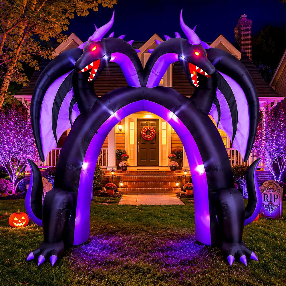 10FT Halloween Inflatable Dragon Archway, Double Headed Walk Through Decor