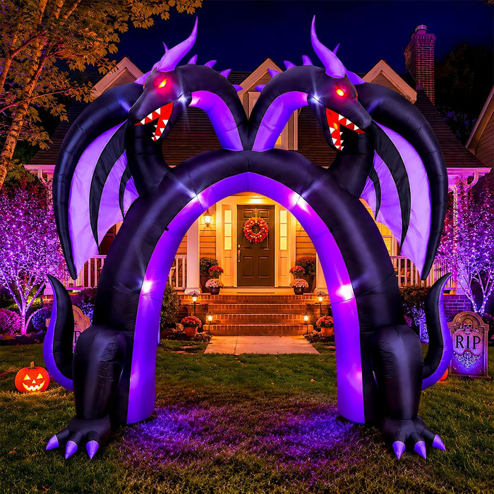 10FT Halloween Inflatable Dragon Archway, Double Headed Walk Through Decor