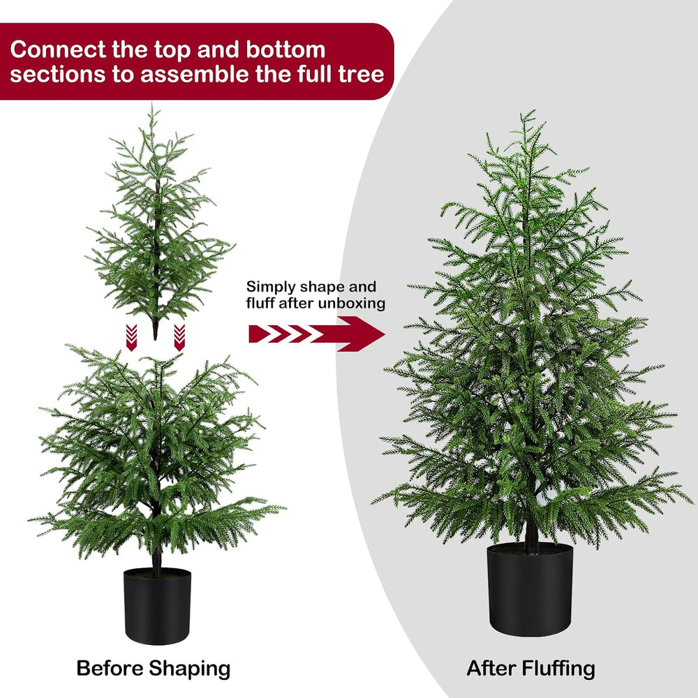 4FT Norfolk Pine Christmas Tree, Unlit Artificial Tree in Pot, Soft-Touch PE ...