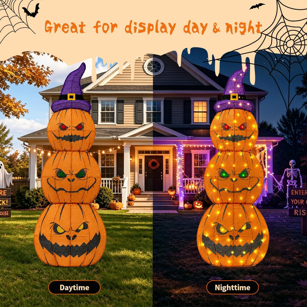 6FT Giant Halloween Decorations Outdoor Light Up Stacked Pumpkin for Porch