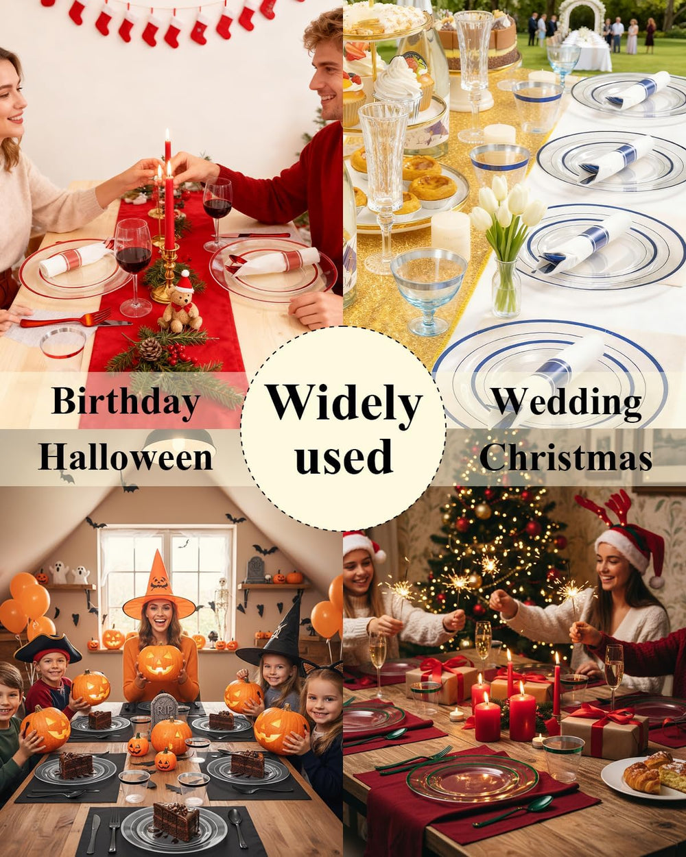 350 Pcs Red Disposable Plates, Clear Plastic Plates and Napkins