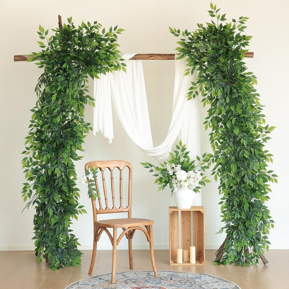 mizii 24pcs Artificial Greenery Stems Silk Green Leaves Fake 23in Ficus Garla...