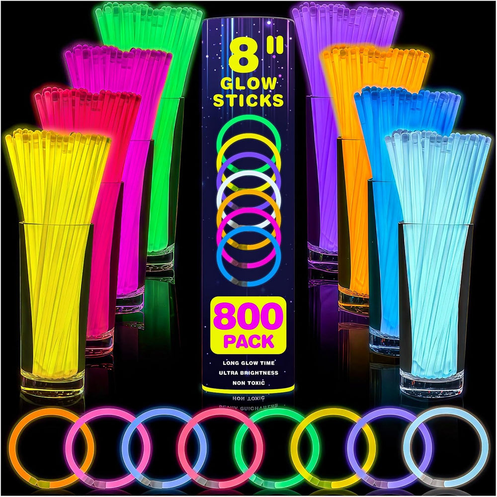 800 Pcs 8 inch Ultra Bright Glow Sticks Bulk Party Favors Pack,Christmas,East...