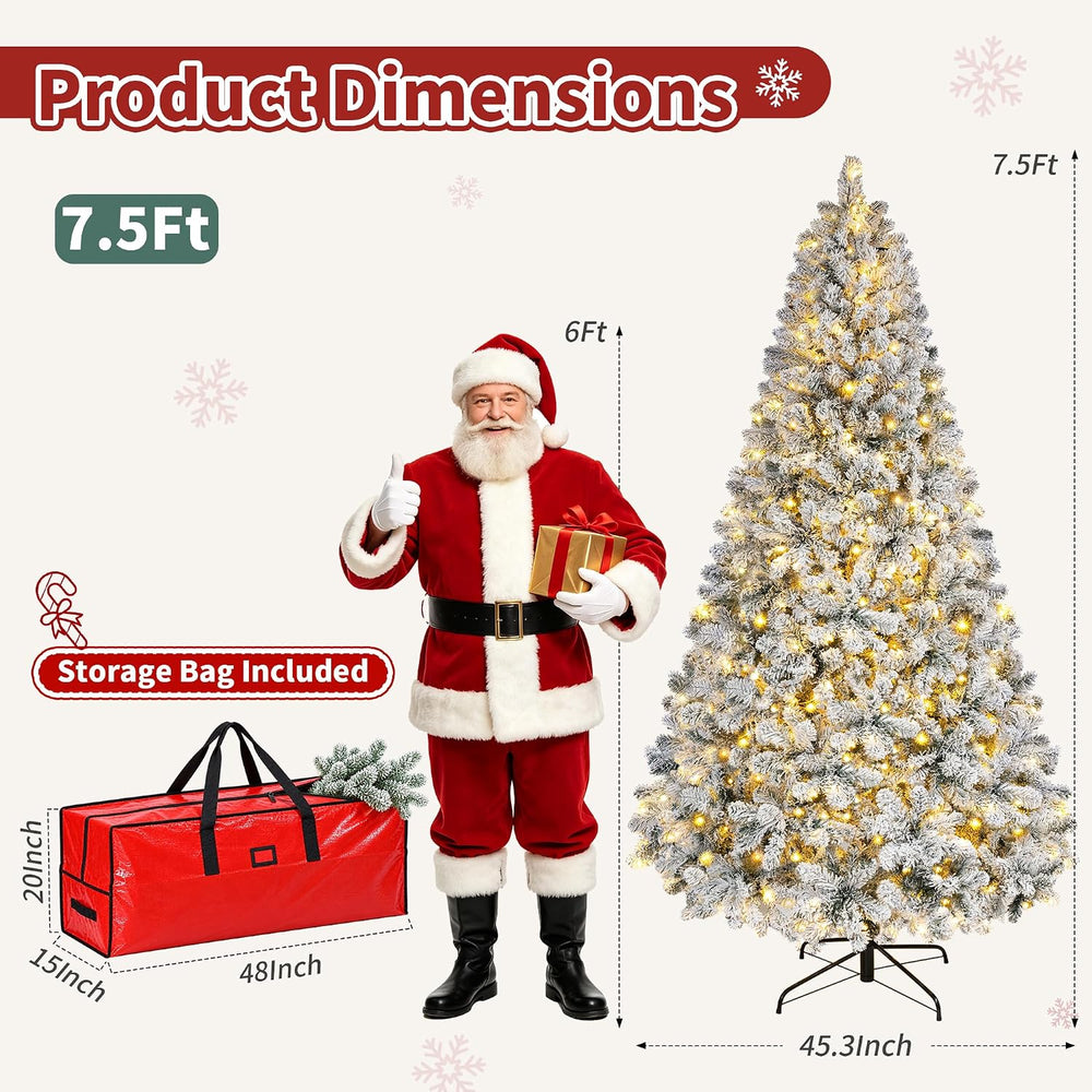 7ft 6in Prelit Flocked Christmas Tree with 1400 Branch Tips