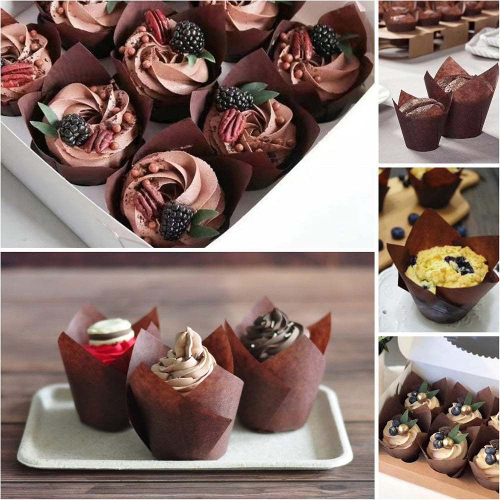 500 pcs Large size Brown Tulip Baking Cups 2-1/4"(Base diameter) x 4&quo...