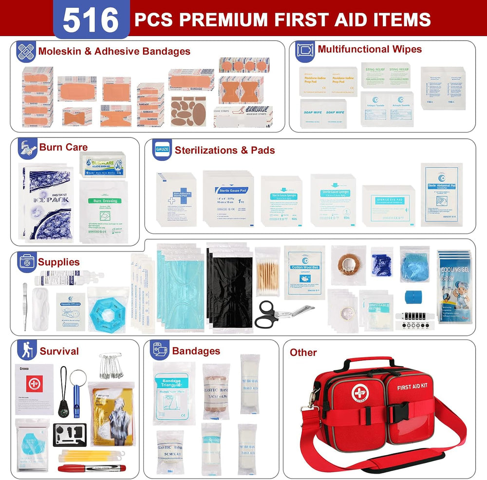 516 Piece First Aid Kit for Car, Travel & Home, FSA Eligible HSA Items - ...