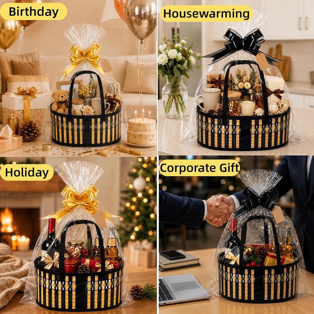 6 pack Bamboo Gift Basket Empty Bulk, Woven Basket for Gifts Empty, Black