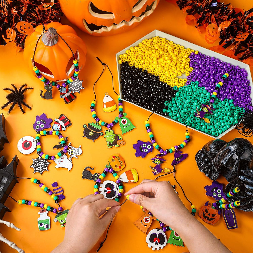 Ferreve 48 Sets Halloween Beads Necklace Making Kit, Craft Party Favor