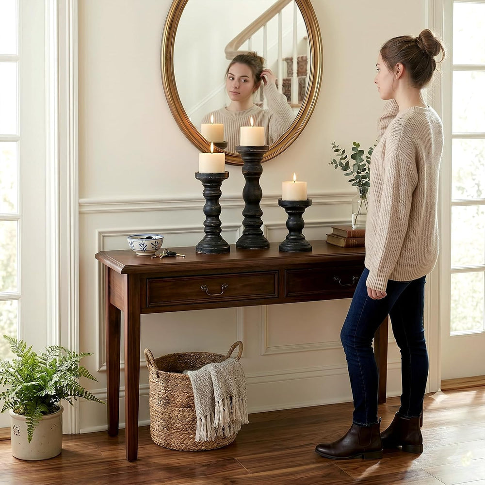 SWALLOWLIVING Rustic Farmhouse Wood Pillar Candle Holder Set of 3 for Candles...
