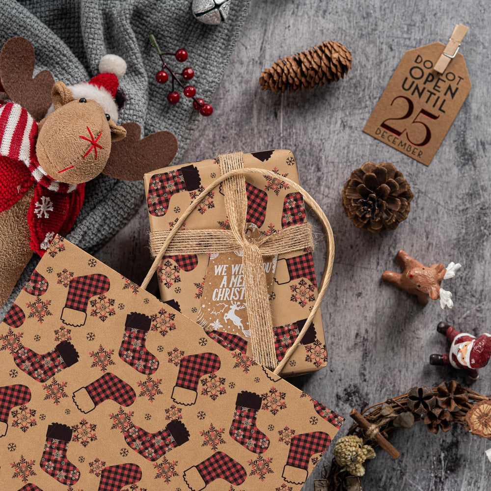 RUSPEPA Christmas Wrapping Paper Rolls with Tags, Jute String and Gift Wrap B...