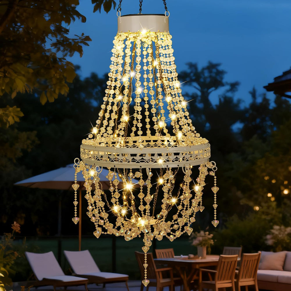 Solar Chandelier Outdoor, Crystal Hanging Solar Garden Lights Waterproof