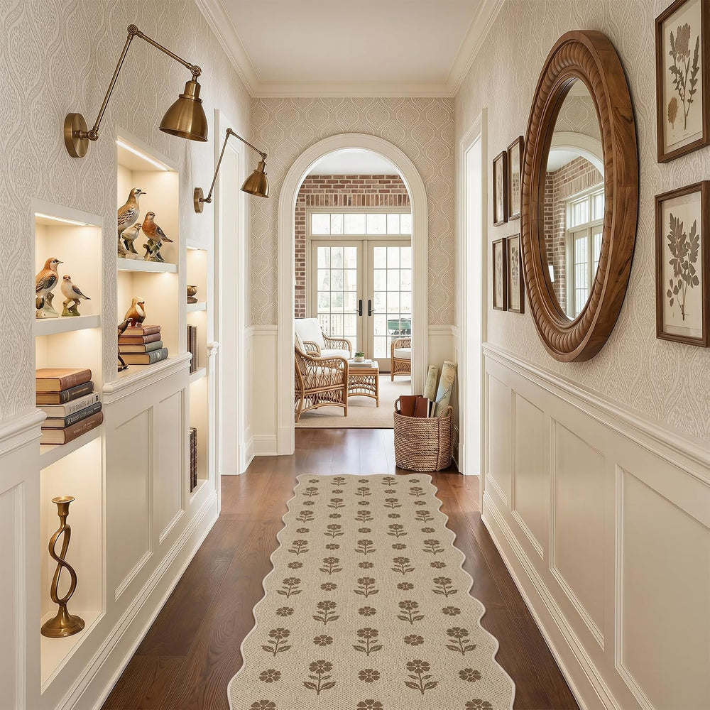 Tribesigns 2x6 Tan Scalloped Easy Jute Hallway Runner Rug for Kitchen