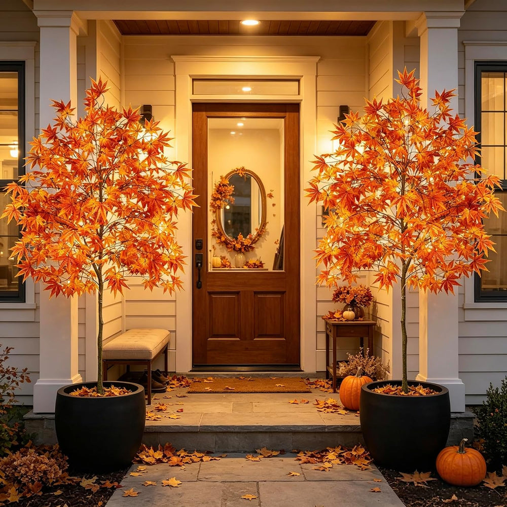 6.5FT Fall Trees Autumn Tree Lighted Maple Tree Artificial Outdoor 2PCS