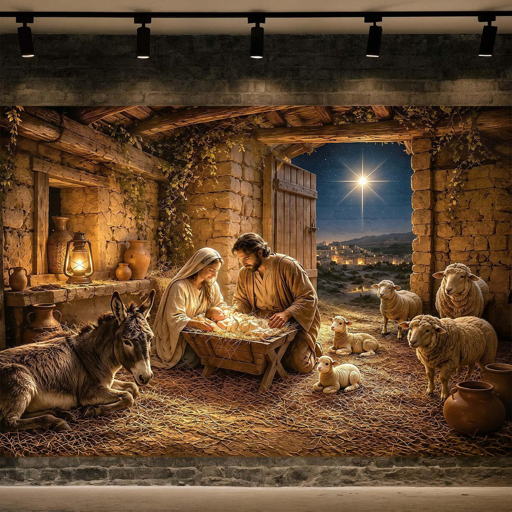 10X8ft Christmas Nativity Scene Photography Backdrop Birth of Jesus Banner, H...