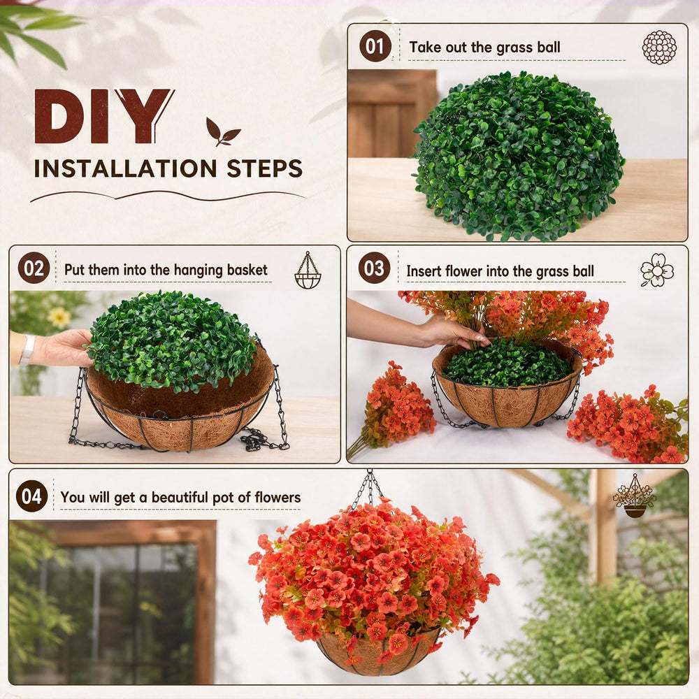 Artificial Outdoor Flowers with Hanging Baskets, 24pcs Fake Fall Mums Flower ...